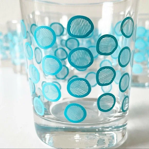 IKEA Retro Turquoise MCM Blue Polka Dot Glasses - Picture 2 of 4